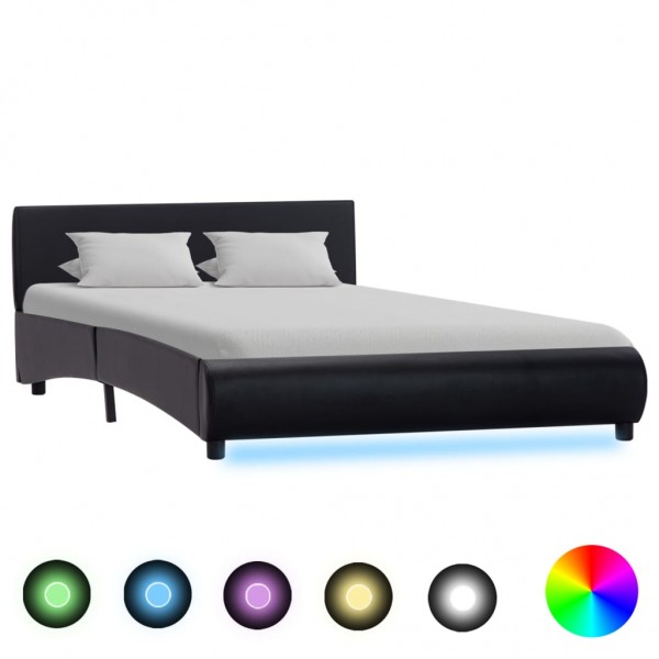 Estructura de cama con LED de cuero sintético negro 120x200 cm Estructura de cama con LED de cuero sintético negro 120x200 cm D