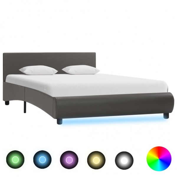 Estrutura de cama com LED de couro sintético cinza 140x200 cm D
