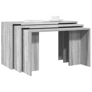 Mesas apilables 3 piezas madera contrachapada gris Sonoma D