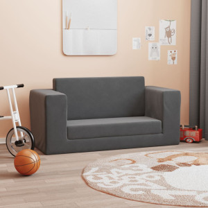Sofá cama de niños 2 plazas felpa suave gris antracita D
