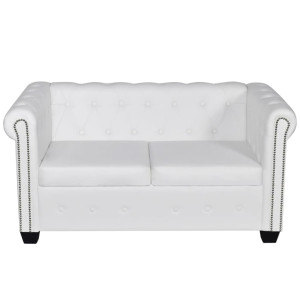 Conjunto sofás Chesterfield 2 + 3 lugares couro artific. branco H