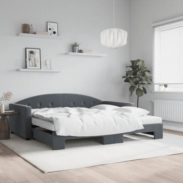 Sofá cama nido con colchón terciopelo gris oscuro 100x200 cm Sofá cama nido con colchón terciopelo gris oscuro 100x200 cm D