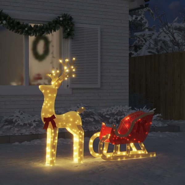 Decoração de Natal renas e trenó 100 LED branco quente D