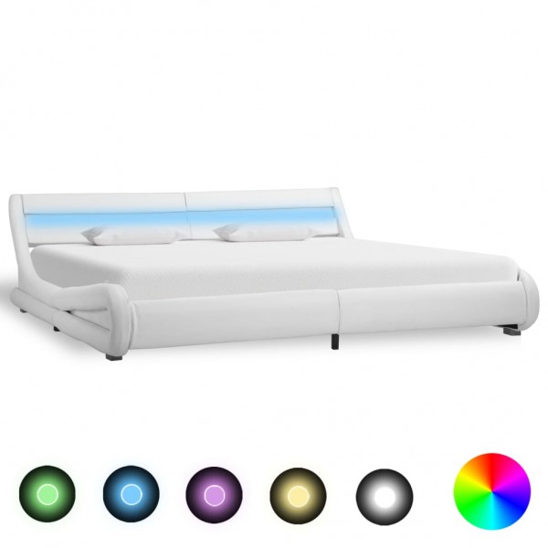 Estructura de cama con LED de cuero sintético blanco 180x200 cm D