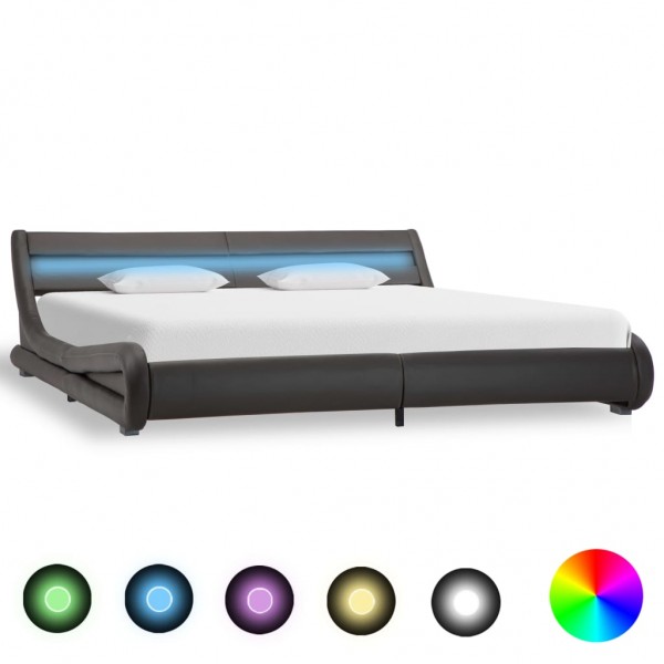 Estrutura de cama com LED de couro sintético cinza 180x200 cm D