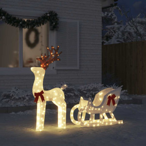 Rena de decoração de Natal e trenó 100 LED branco frio D