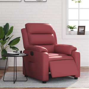 Sillón reclinable eléctrico de cuero sintético rojo tinto D