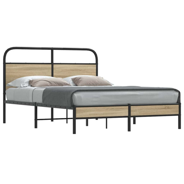 Estructura de cama sin colchón 140x190 cm madera roble ahumado Estructura de cama sin colchón 140x190 cm madera roble ahumado D