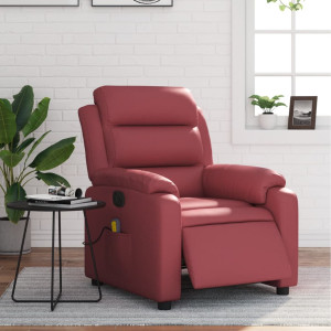 Sillón masaje reclinable eléctrico cuero sintético rojo tinto D