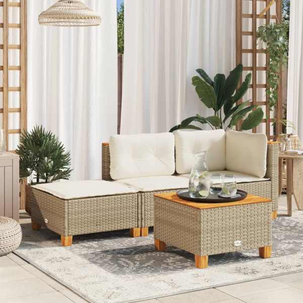 Banco de jardim e almofada rattan sintético bege 63,5x56x32 cm D