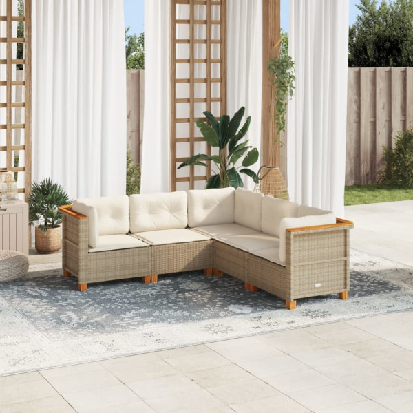 Conjunto de sofá de jardim com almofadas 5 peças rattan sintético bege D