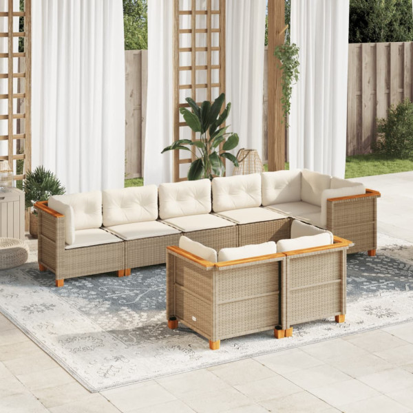 Set de sofás de jardín y cojines 8 piezas ratán sintético beige D