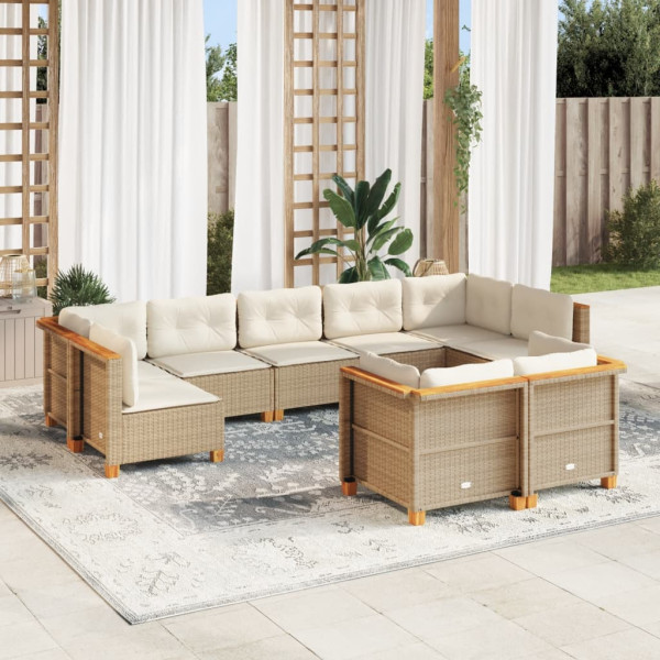 Set de sofás de jardín con cojines 9 pzas ratán sintético beige D