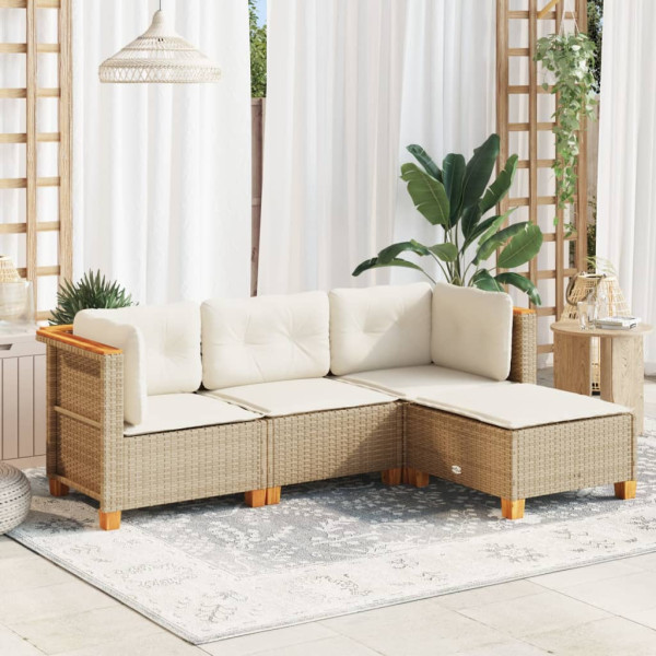 Conjunto de sofá de jardim com almofadas 4 peças rattan sintético bege D