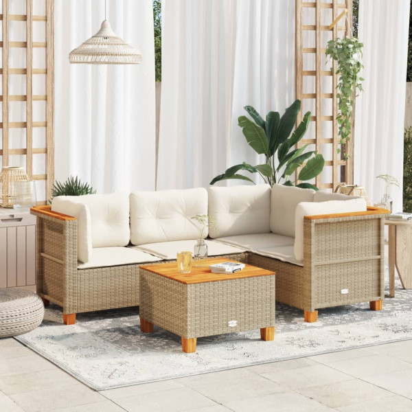 Conjunto de sofá de jardim com almofadas 5 peças rattan sintético bege D