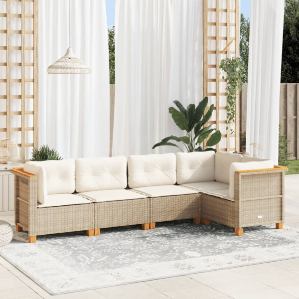 Conjunto de sofá de jardim com almofadas 5 peças rattan sintético bege D