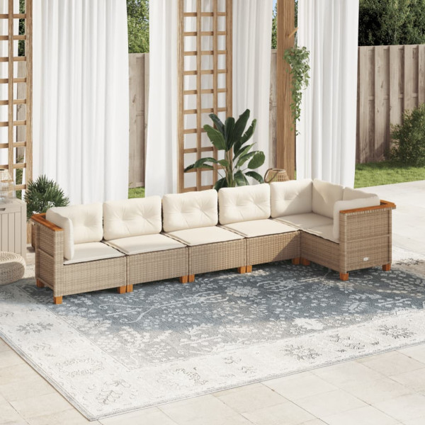 Conjunto de sofá de jardim com almofadas 6 peças de rattan sintético bege D