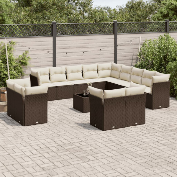 Conjunto de sofás de jardim 14 pzas com almofadas de rattan sintético marrom D