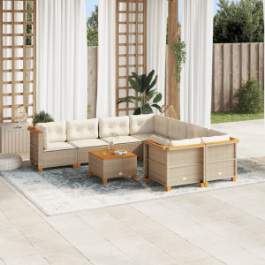 Set de sofás de jardín con cojines 9 pzas ratán sintético beige D