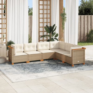 Conjunto de sofá de jardim com almofadas 6 peças de rattan sintético bege D