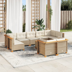 Conjunto de sofá de jardim com almofadas bege 10 peças de rattan sintético D