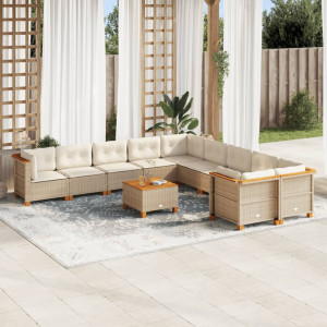 Set de sofás de jardín 11pzas con cojines ratán sintético beige D