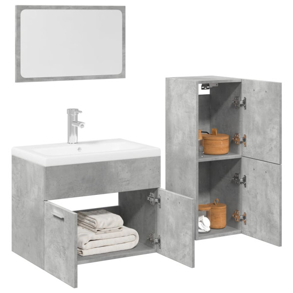 Juego muebles de baño 4 pzas madera contrachapada gris hormigón D