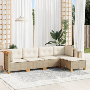 Conjunto de sofá de jardim com almofadas 5 peças rattan sintético bege D