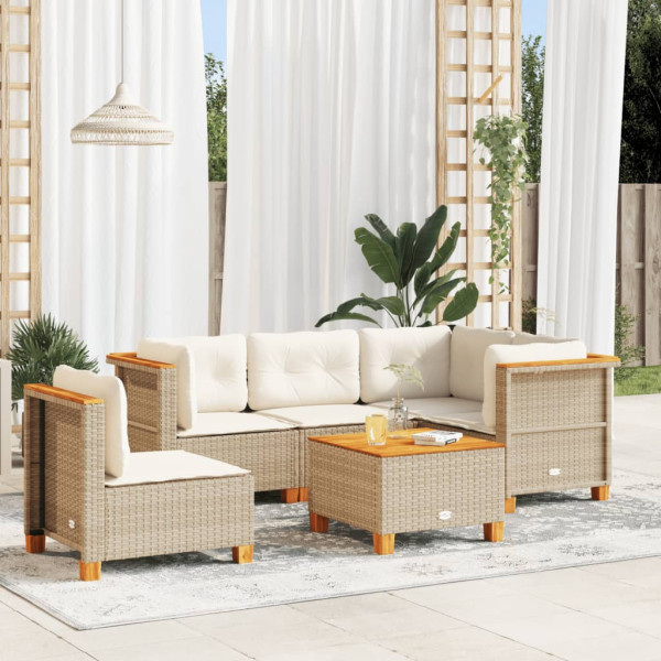 Conjunto de sofá de jardim com almofadas 6 peças de rattan sintético bege D