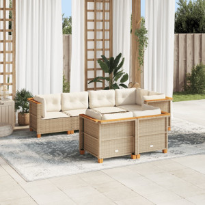 Set sofás de jardín 7 piezas y cojines ratán sintético beige D