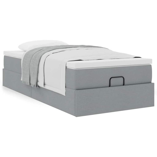 Estructura cama otomana con colchón tela gris claro 100x200cm Estructura cama otomana con colchón tela gris claro 100x200cm D