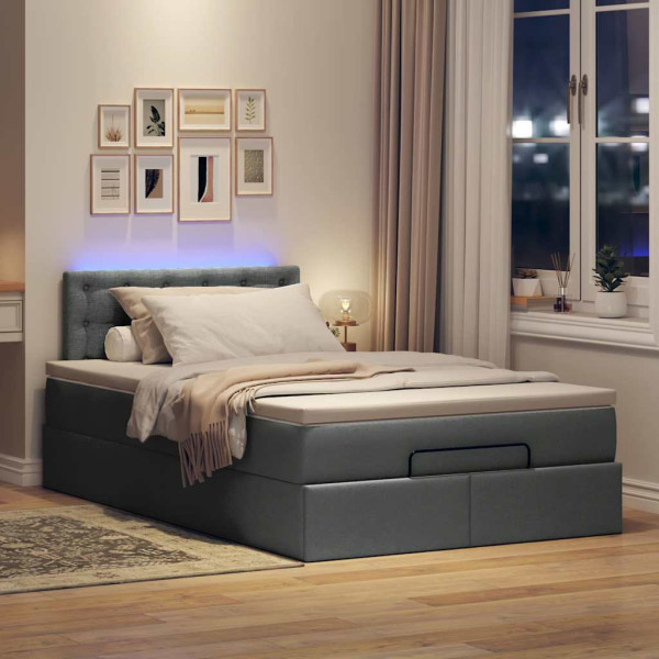 Cama otomana con colchón gris oscuro 120x200 cm tela Cama otomana con colchón gris oscuro 120x200 cm tela D