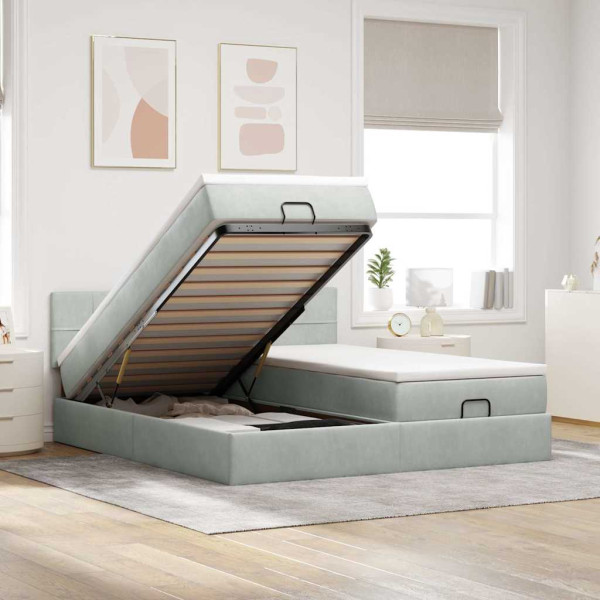 Estructura cama otomana colchones terciopelo gris claro Estructura cama otomana colchones terciopelo gris claro D