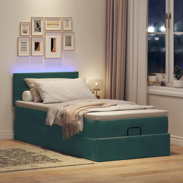 Estructura de cama otomana con colchón terciopelo verde oscuro Estructura de cama otomana con colchón terciopelo verde oscuro D