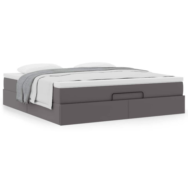 Estructura cama otomana colchón cuero sintético gris 180x200cm Estructura cama otomana colchón cuero sintético gris 180x200cm D
