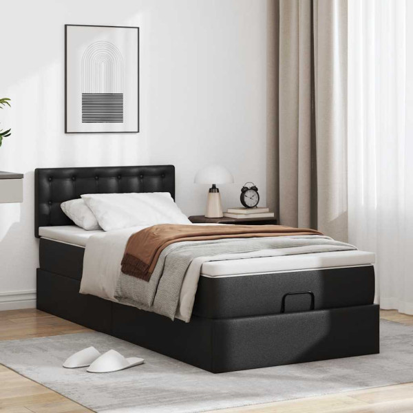 Estructura cama otomana colchón cuero sintético negro 90x200 cm Estructura cama otomana colchón cuero sintético negro 90x200 cm D
