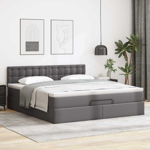 Estructura cama otomana colchón cuero sintético gris 160x200cm Estructura cama otomana colchón cuero sintético gris 160x200cm D