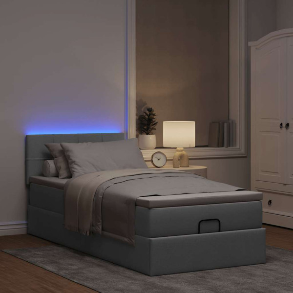 Cama otomana con colchón gris claro 100x200 cm tela Cama otomana con colchón gris claro 100x200 cm tela D