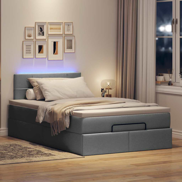 Cama otomana con colchón gris oscuro 120x200 cm tela Cama otomana con colchón gris oscuro 120x200 cm tela D