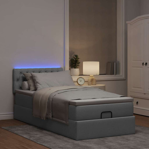 Cama otomana con colchón gris claro 90x200 cm tela Cama otomana con colchón gris claro 90x200 cm tela D