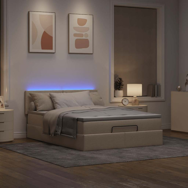 Cama otomana con colchón de tela color crema 140x200 cm Cama otomana con colchón de tela color crema 140x200 cm D