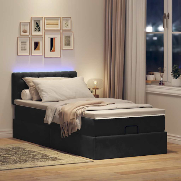 Estructura de cama otomana colchón terciopelo negro 100x200cm Estructura de cama otomana colchón terciopelo negro 100x200cm D