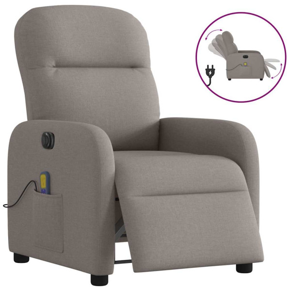 Sillón reclinable de masaje eléctrico tela gris taupe Sillón reclinable de masaje eléctrico tela gris taupe D