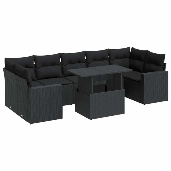 Set de sofás de jardín y cojines 8 piezas ratán sintético negro M 2