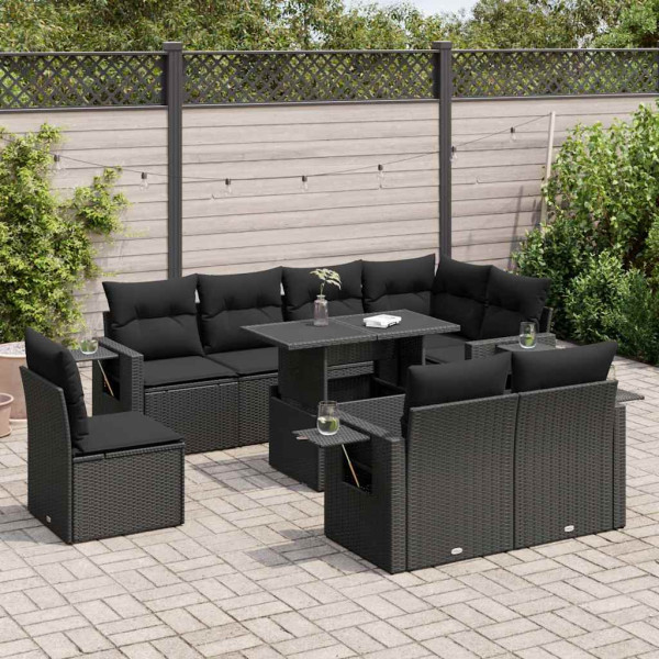 Set de sofás de jardín con cojines 9 pzas ratán sintético negro D