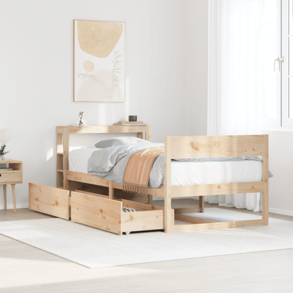 Estructura de cama sin colchón madera maciza pino 75x190 cm Estructura de cama sin colchón madera maciza pino 75x190 cm D
