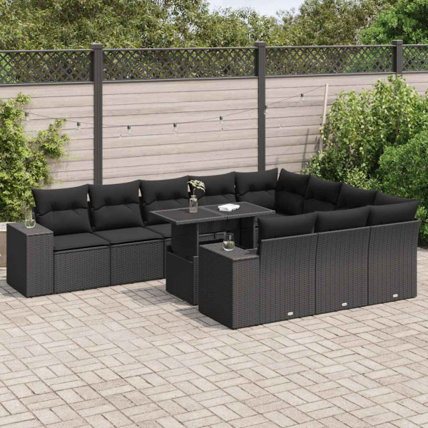 Set de sofás de jardín 11 pzas y cojines ratán sintético negro Set de sofás de jardín 11 pzas y cojines ratán sintético negro D