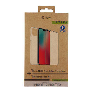 Caso Muvit para iphone 12 pro max + tela de vidro de proteção moldura preta temperado D