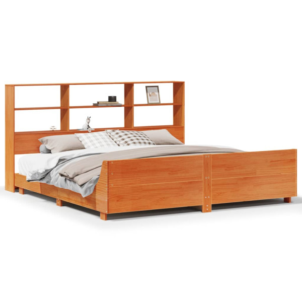 Cama sin colchón madera maciza de pino marrón cera 200x200 cm M 2