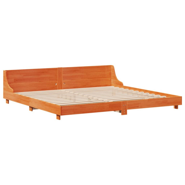 Cama sin colchón madera maciza de pino marrón cera 200x200 cm M 5